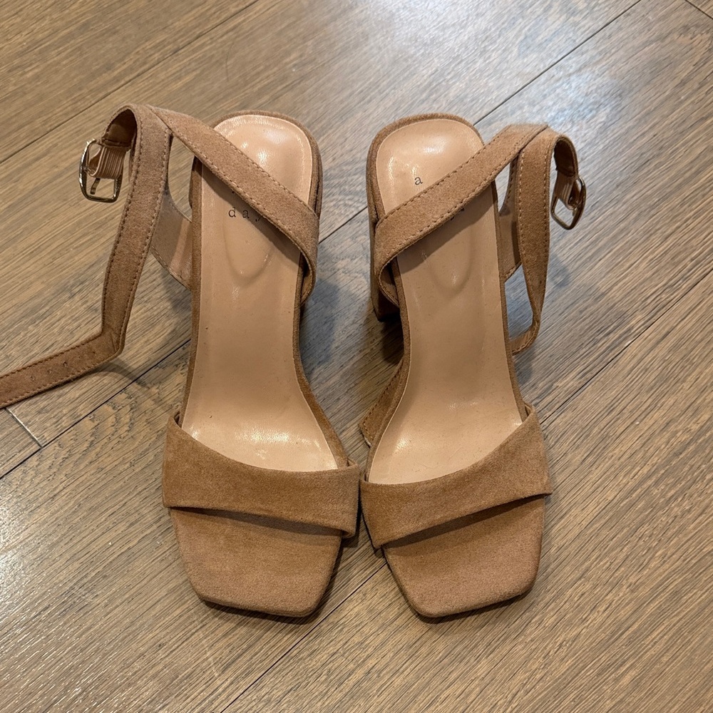 a new day Tan Suede Ankle-Strap Block Heel Sandals